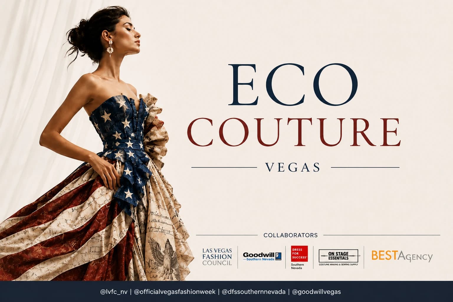 Eco Couture Vegas 2026 collaborators: Las Vegas Fashion Council, Goodwill of Southern Nevada, Dress for Success Southern Nevada, On Stage Essentials, Best Agency